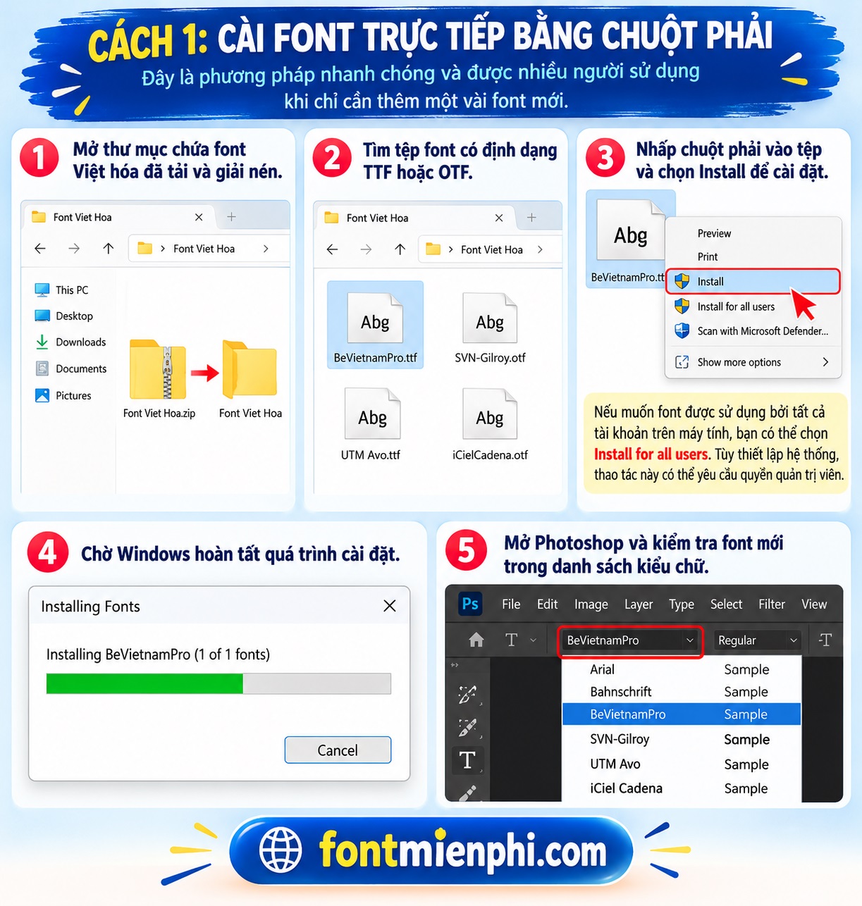 Cách thêm font chữ Việt hóa vào Photoshop chi tiết 4 Cách thêm font chữ Việt hóa vào Photoshop chi tiết