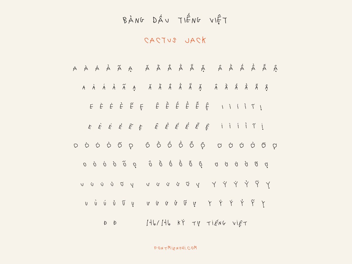 font cactus jack việt hóa miễn phí – bảng dấu tiếng Việt