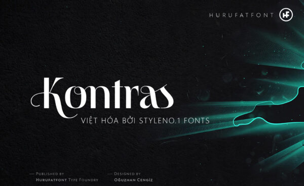 Font SVN-Kontras việt hóa – demo chữ "Kontras" trên nền sóng emerald