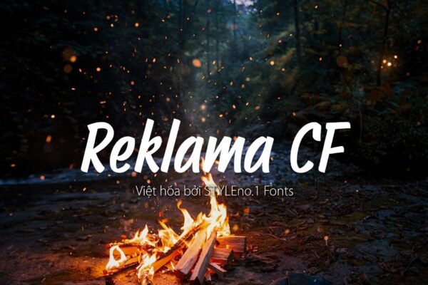 Font Hoạt Hình SVN-Reklama CF Việt Hóa Miễn Phí – demo text Reklama CF trên nền lửa trại ban đêm