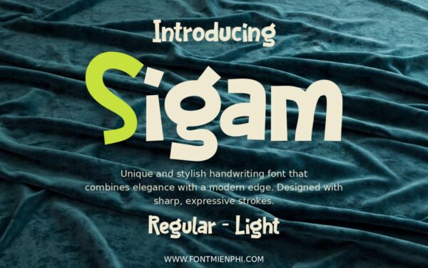 Font TH Sigam Việt Hóa – Phông chữ TH Sigam Introducing SIGAM nền vải xanh đậm