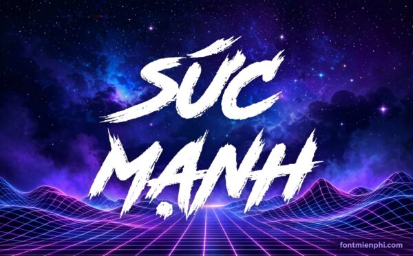 Font SVN Road Rage việt hóa – chữ "SỨC MẠNH" phong cách brush synthwave