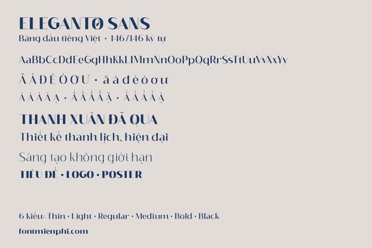font eleganto sans việt hóa miễn phí bảng dấu tiếng Việt