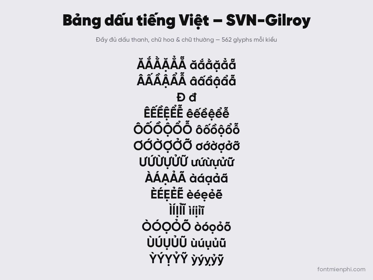 bảng dấu tiếng Việt font gilroy việt hóa
