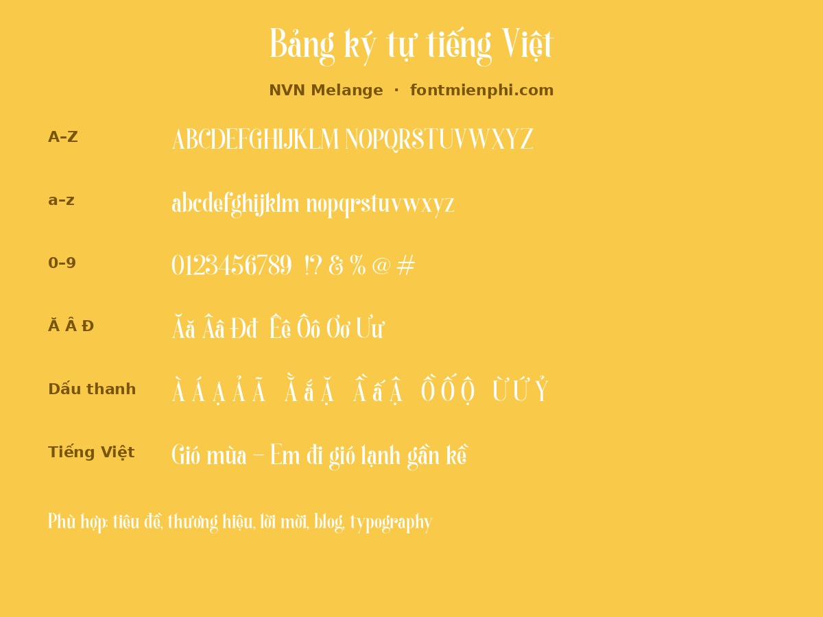 Bảng ký tự tiếng Việt font Melange
