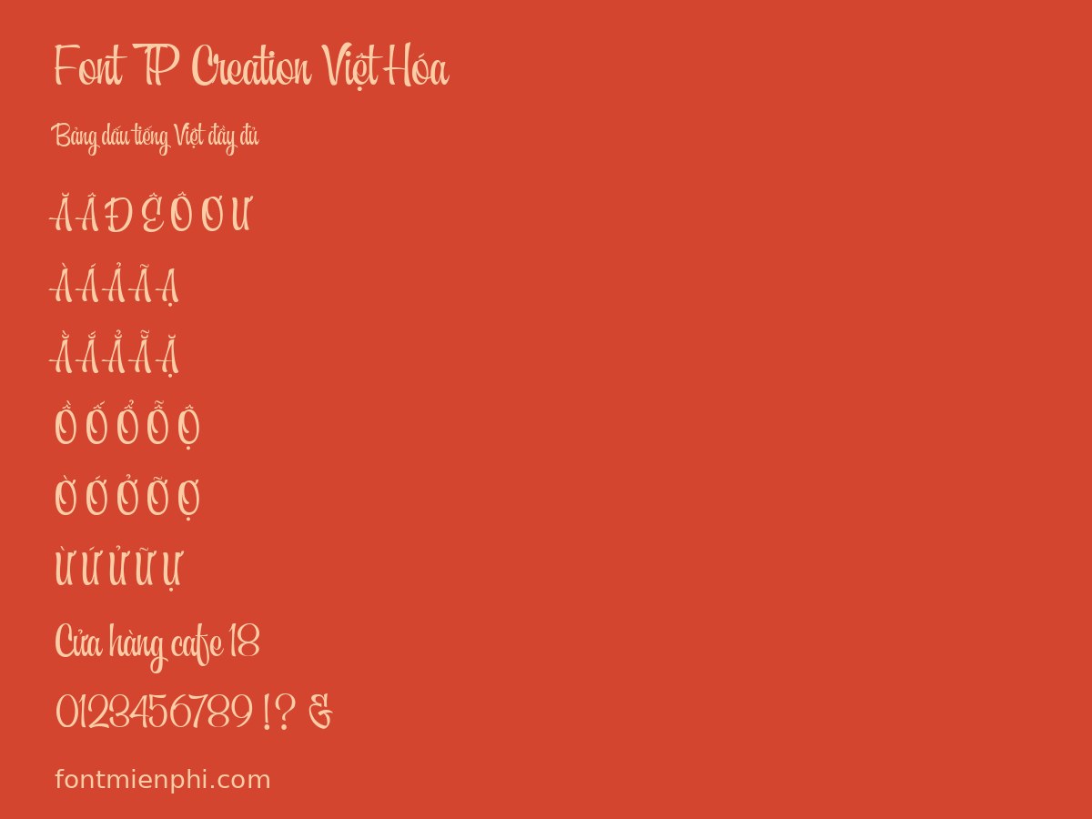 Font TP Creation Việt Hóa Miễn Phí – Script Retro Cổ Điển Cho Thiết Kế Quán Cafe, Thời Trang & Tiêu Đề Tạp Chí 3 font tp creation việt hóa miễn phí