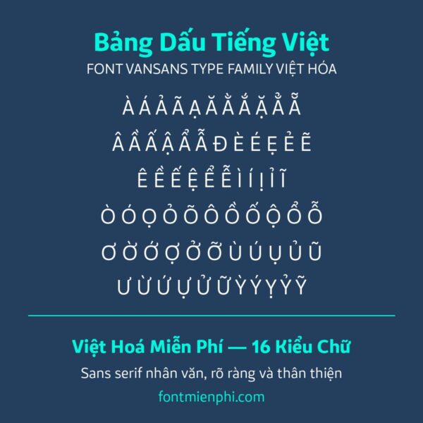 bảng dấu tiếng việt font vansans type family