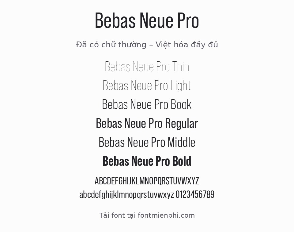 Demo font Bebas Neue Pro việt hóa – 6 style chữ
