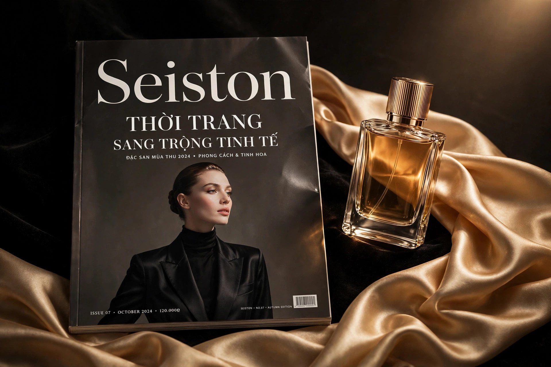 Ứng dụng font SVN-Seiston việt hóa trên bìa tạp chí thời trang sang trọng – bìa tạp chí và chai nước hoa cao cấp