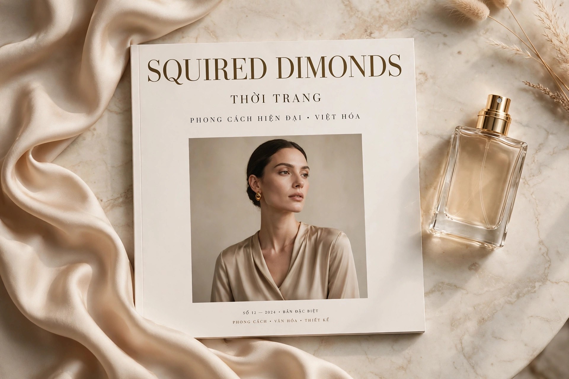 Ứng dụng font TH Squired Dimonds Việt Hóa – mockup bìa tạp chí thời trang