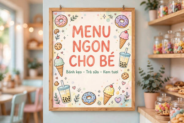 Font Hoạt Hình SVN-Moon Earth Dễ Thương Việt Hóa Miễn Phí 3 Ứng dụng font SVN-Moon Earth việt hóa trên menu đồ ăn trẻ em – font chữ hoạt hình dễ thương