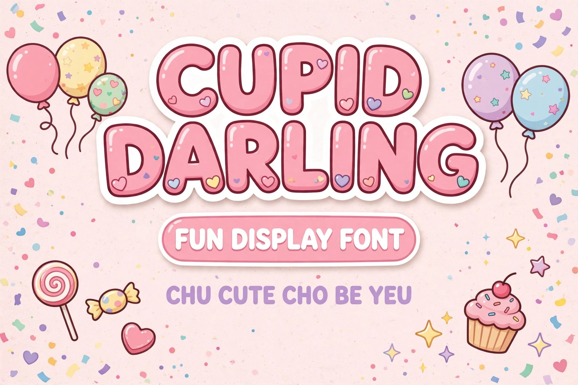 Ứng dụng font hoạt hình TH Cupid Darling Việt hóa trong thiết kế poster sinh nhật cho bé