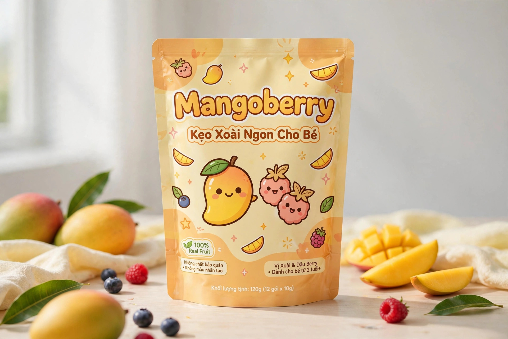 Ứng dụng font SVN-Mangoberry việt hóa trên bao bì đồ ăn trẻ em – font chữ hoạt hình dễ thương