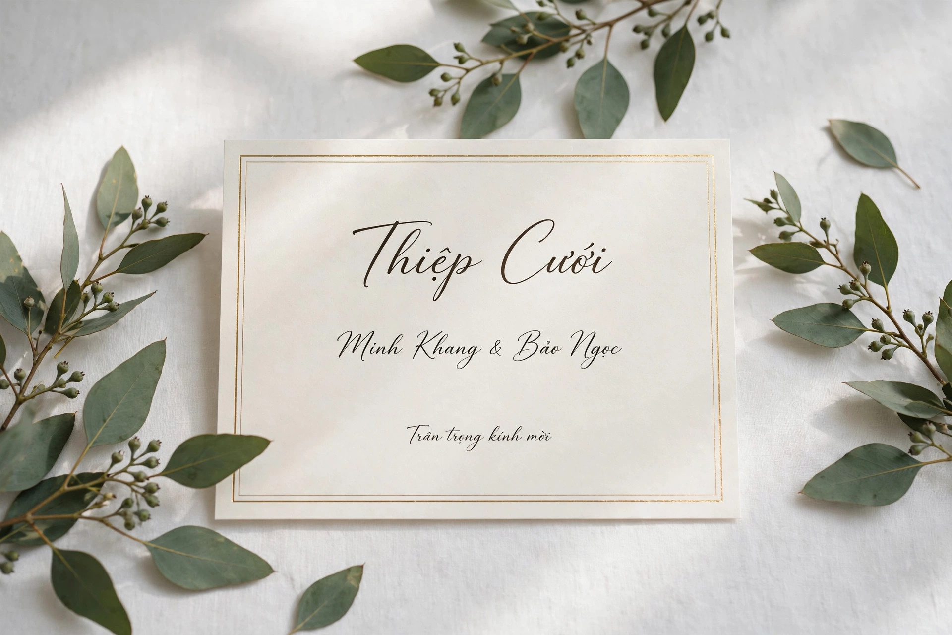 Font Chữ Ký SVN-Rosellinda Alyamore Việt Hóa Miễn Phí 2 Ứng dụng font SVN-Rosellinda Alyamore việt hóa trên thiệp cưới – Thiệp Cưới Minh Khang & Bảo Ngọc