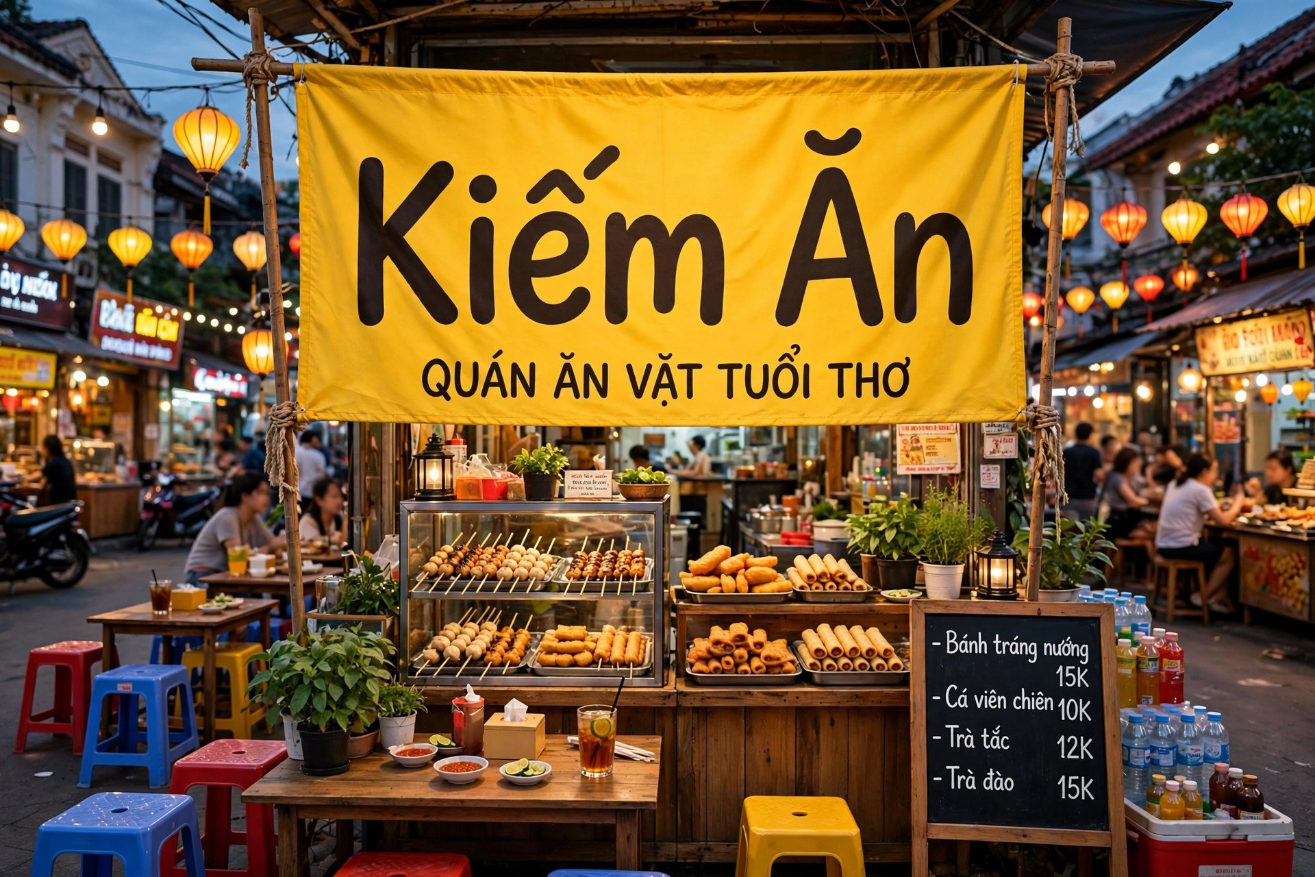 Font KG She Persisted Việt Hóa – Cartoon Vui Nhộn 2 Ứng dụng font KG She Persisted việt hóa trên biển hiệu quán ăn vặt phố cổ