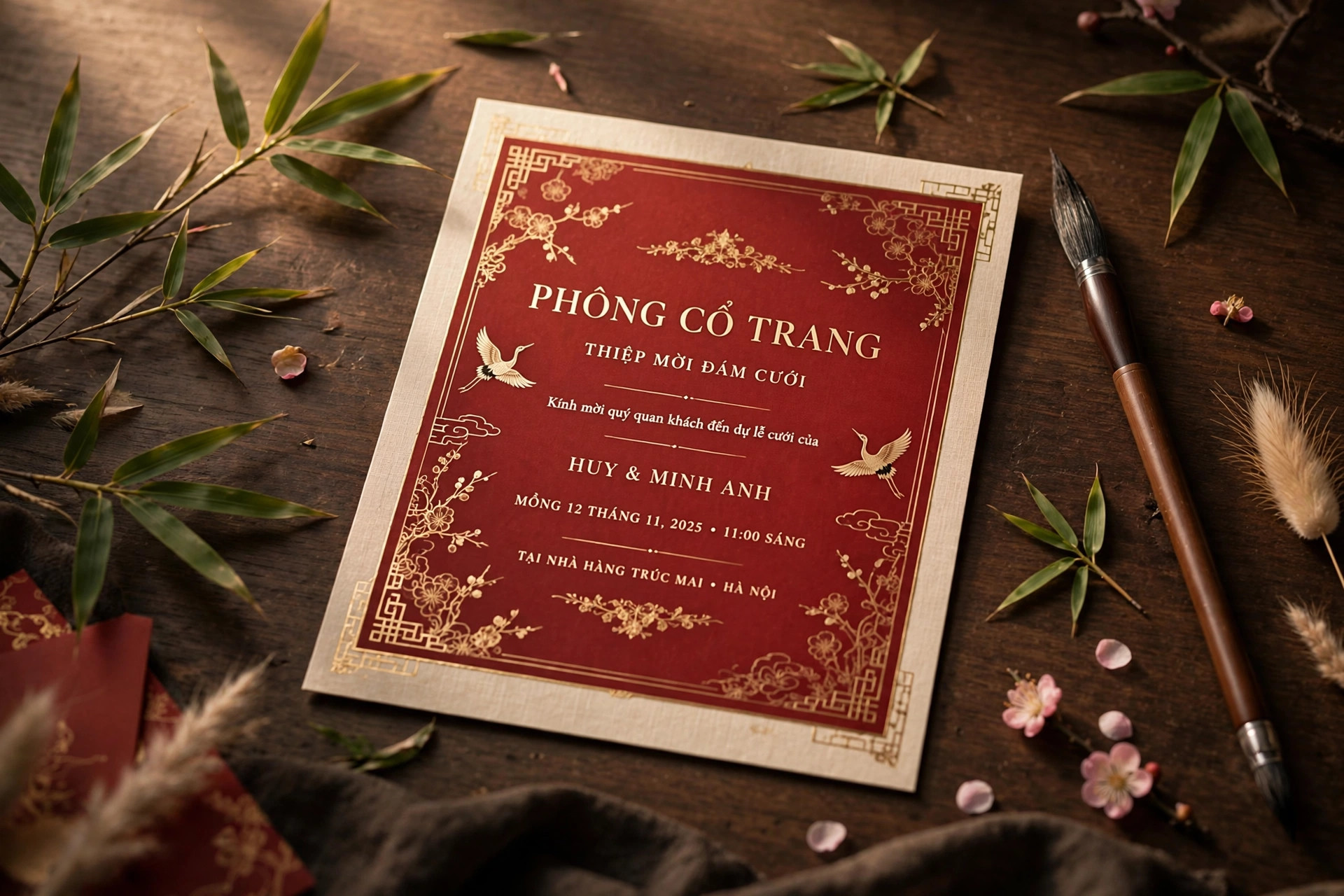Ứng dụng font SVN-Romaji Mincho việt hóa trên thiệp cưới cổ trang – phong cách Nhật Bản