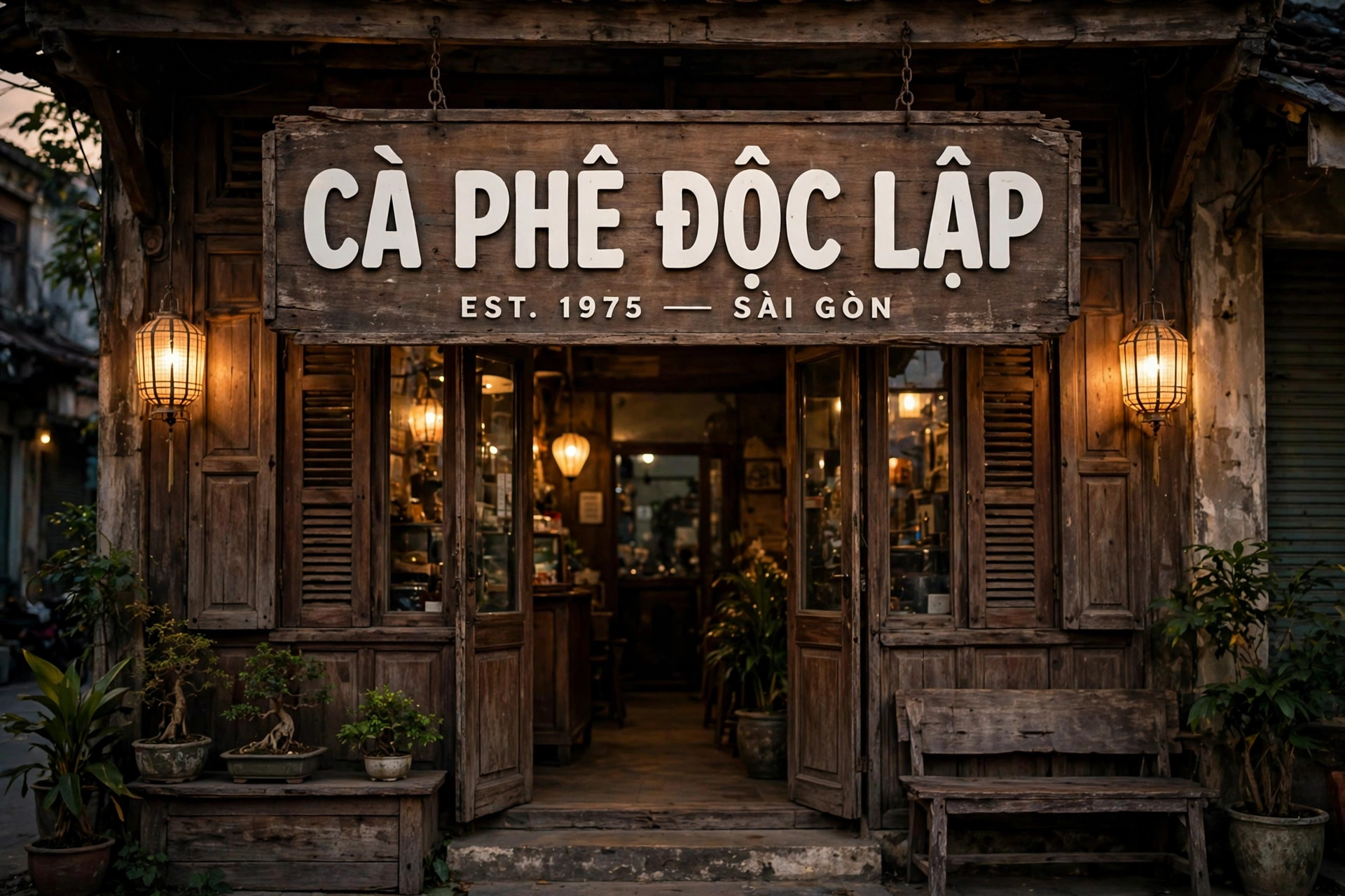 Ứng dụng font TH Delaqrus việt hóa trên biển hiệu quán cà phê phong cách retro – font chữ display cổ điển vui tươi