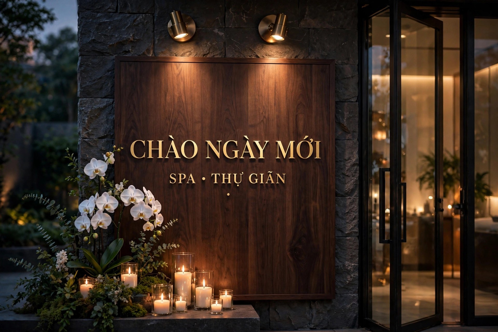 Ứng dụng font serif TH Moglan cho biển hiệu spa sang trọng