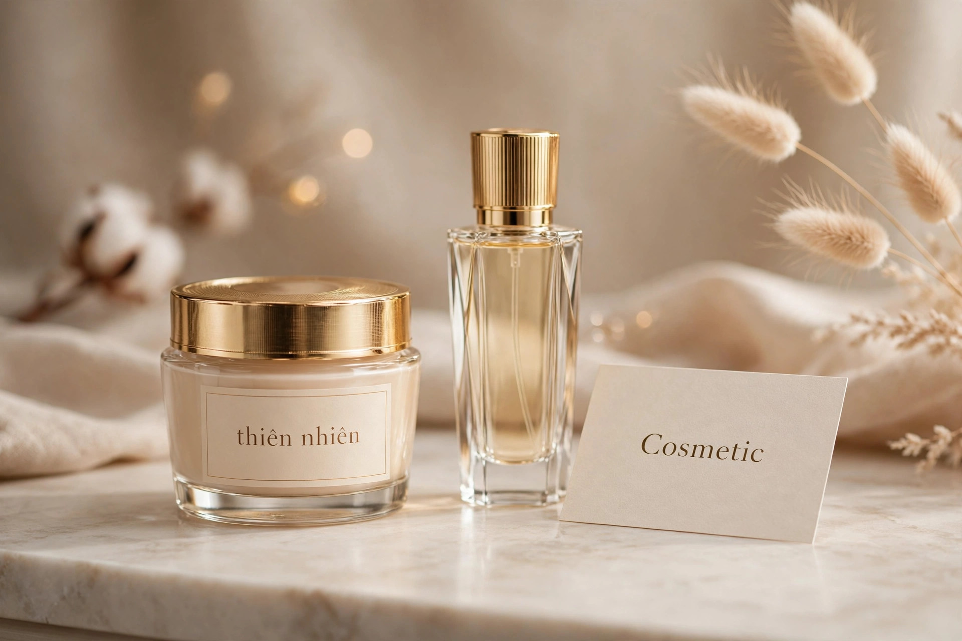 Ứng dụng font TH Megan việt hóa – mockup bao bì mỹ phẩm thiên nhiên Cosmetic phong cách sang trọng