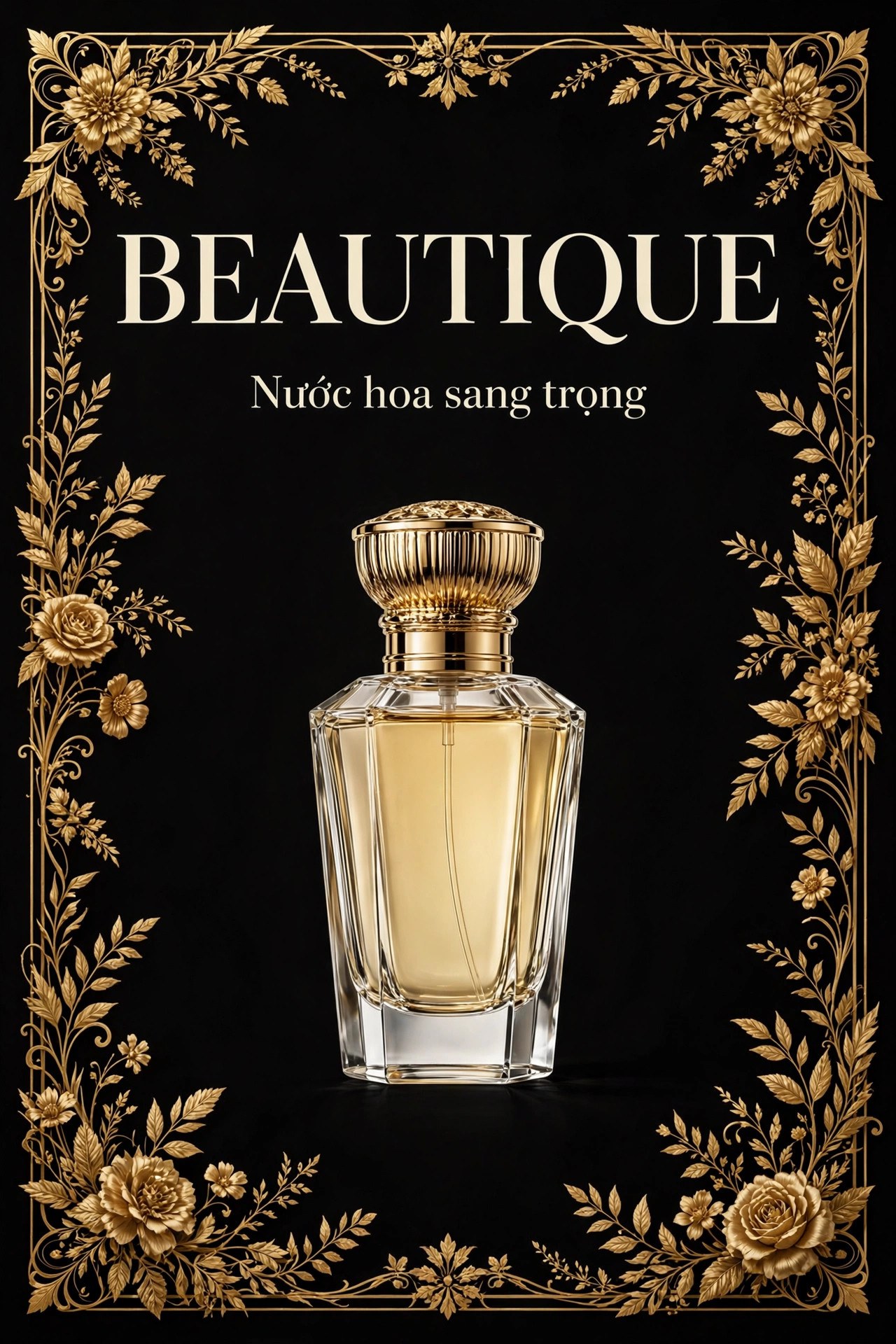 Minh họa font DFVN Beautique Display – poster quảng cáo nước hoa BEAUTIQUE sang trọng