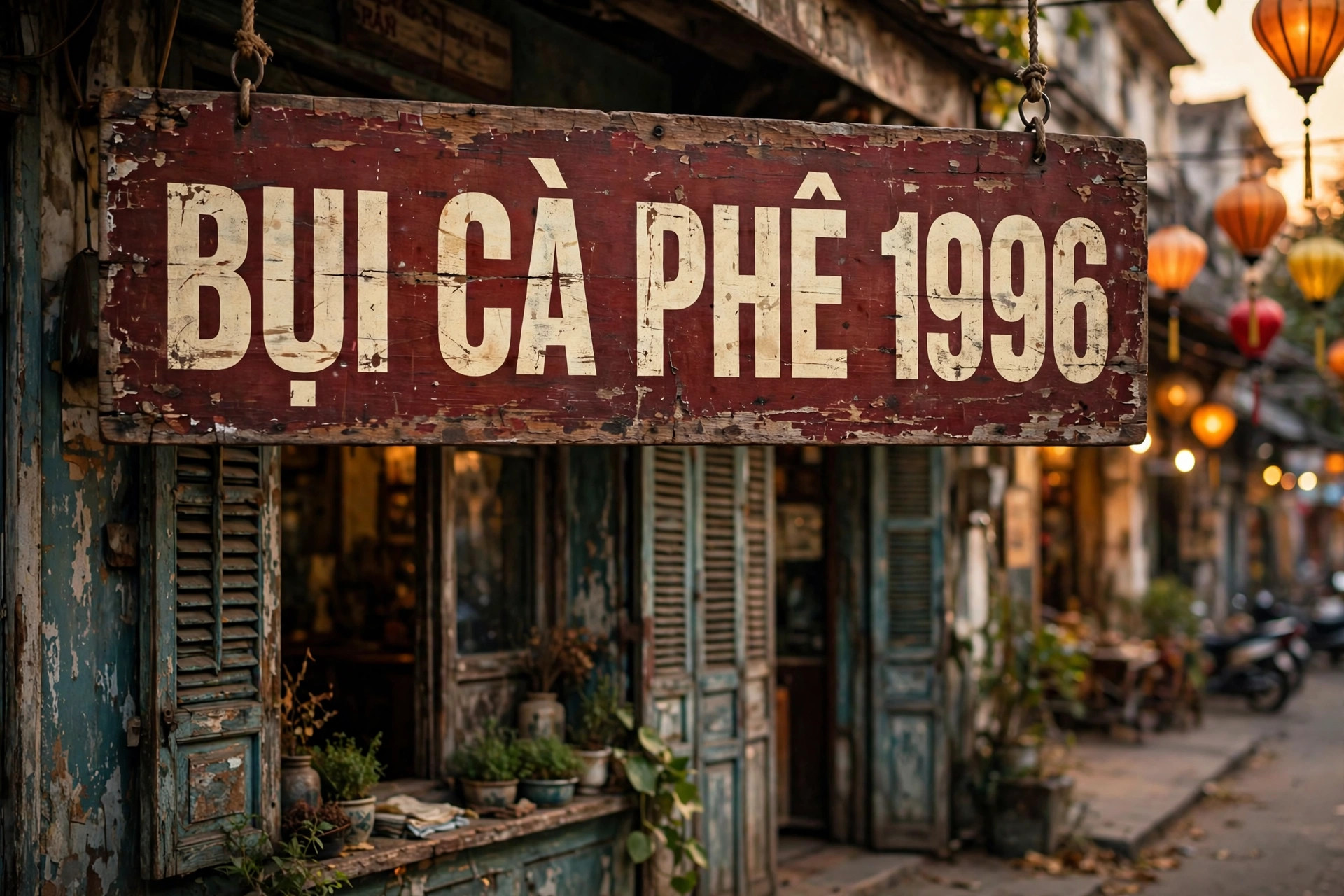 Font Vintage SVN-Rubik Dirt Việt Hóa Miễn Phí 2 Bảng hiệu quán cà phê phong cách bao cấp dùng font SVN-Rubik Dirt đã việt hóa