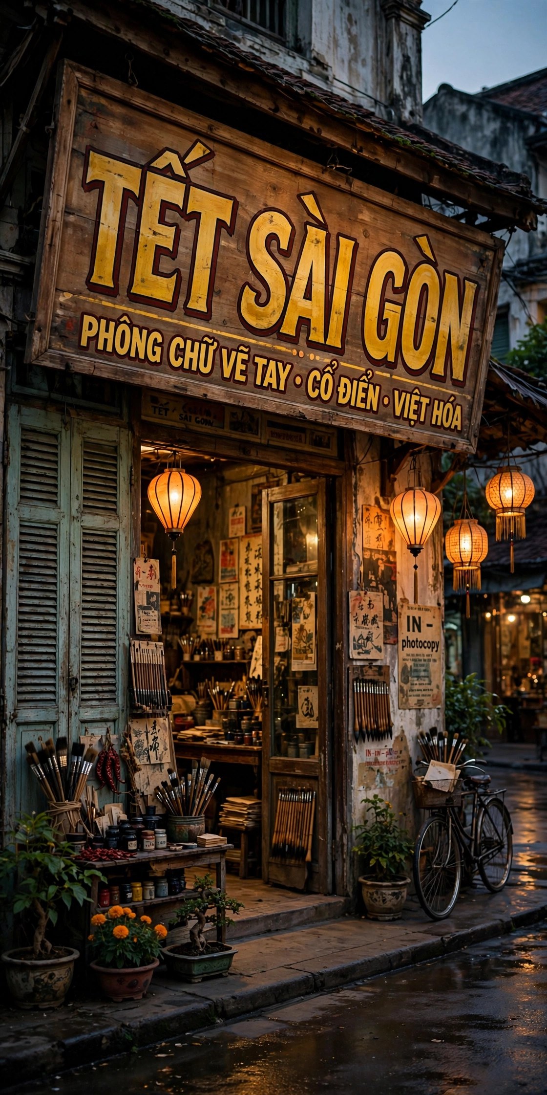 Font Classique Saigon Việt Hóa Miễn Phí 2 Ứng dụng font Classique Saigon Việt Hóa – mockup biển hiệu Sài Gòn xưa