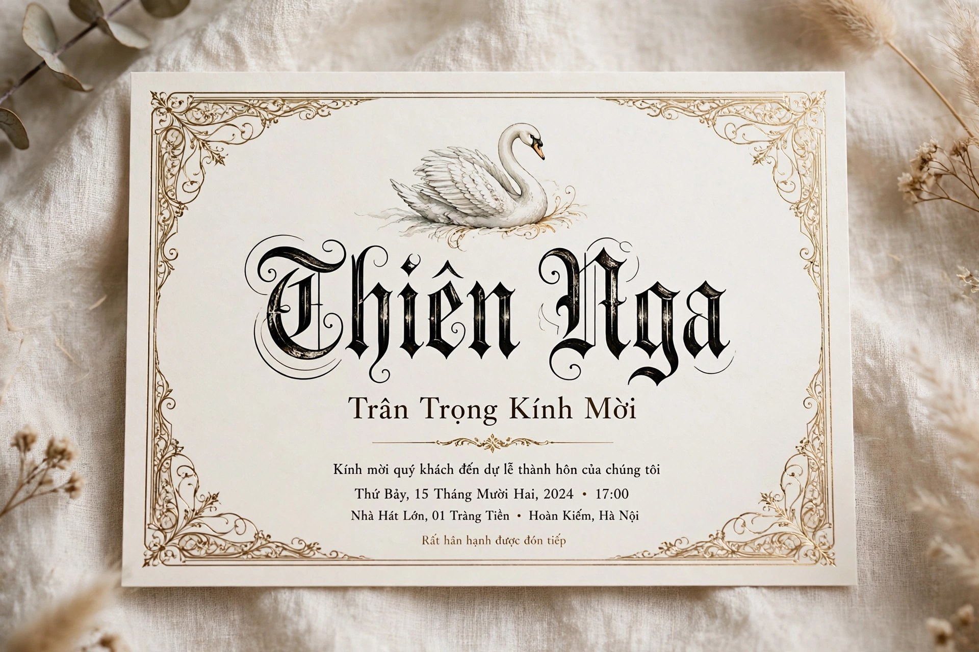 Font Cổ Điển SVN Ruca Việt Hóa Miễn Phí 2 Ứng dụng font chữ cổ điển SVN Ruca Việt hóa trong thiết kế thiệp cưới Thiên Nga