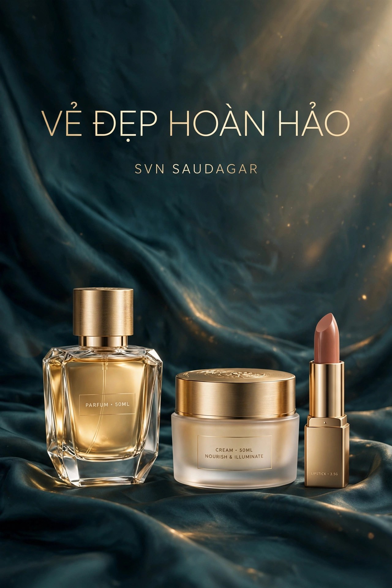 Font Sans Serif SVN Saudagar Việt Hóa Miễn Phí 2 Ứng dụng font chữ SVN Saudagar Việt hóa trên mockup mỹ phẩm cao cấp Vẻ Đẹp Hoàn Hảo