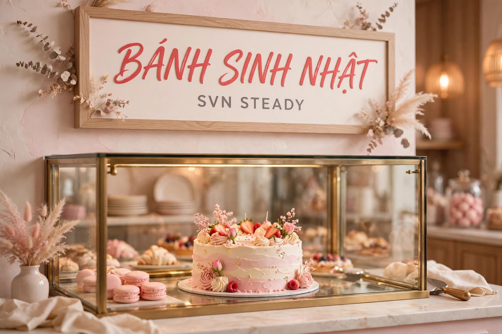 Ứng dụng font chữ viết tay SVN Steady Việt Hóa cho bảng hiệu tiệm bánh