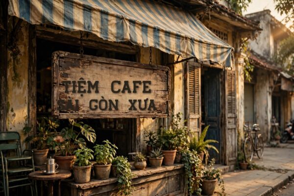 Ứng dụng font TH Hansel Rough Việt Hóa – biển hiệu quán cà phê phong cách vintage