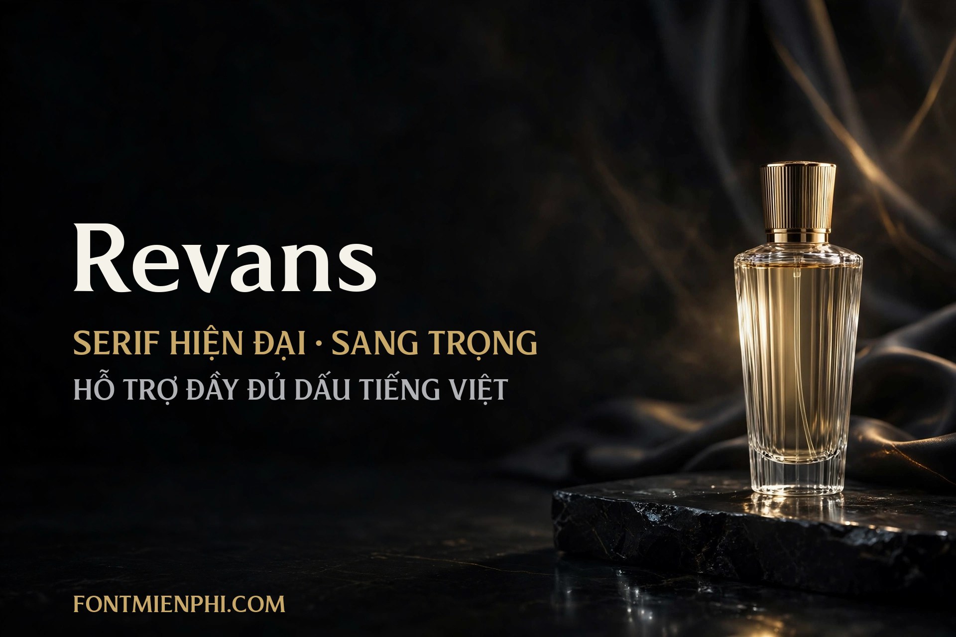 Font TH Revans Serif Việt Hóa Miễn Phí 2 Mockup chai nước hoa cao cấp sử dụng font TH Revans Serif Việt Hóa – serif hiện đại sang trọng