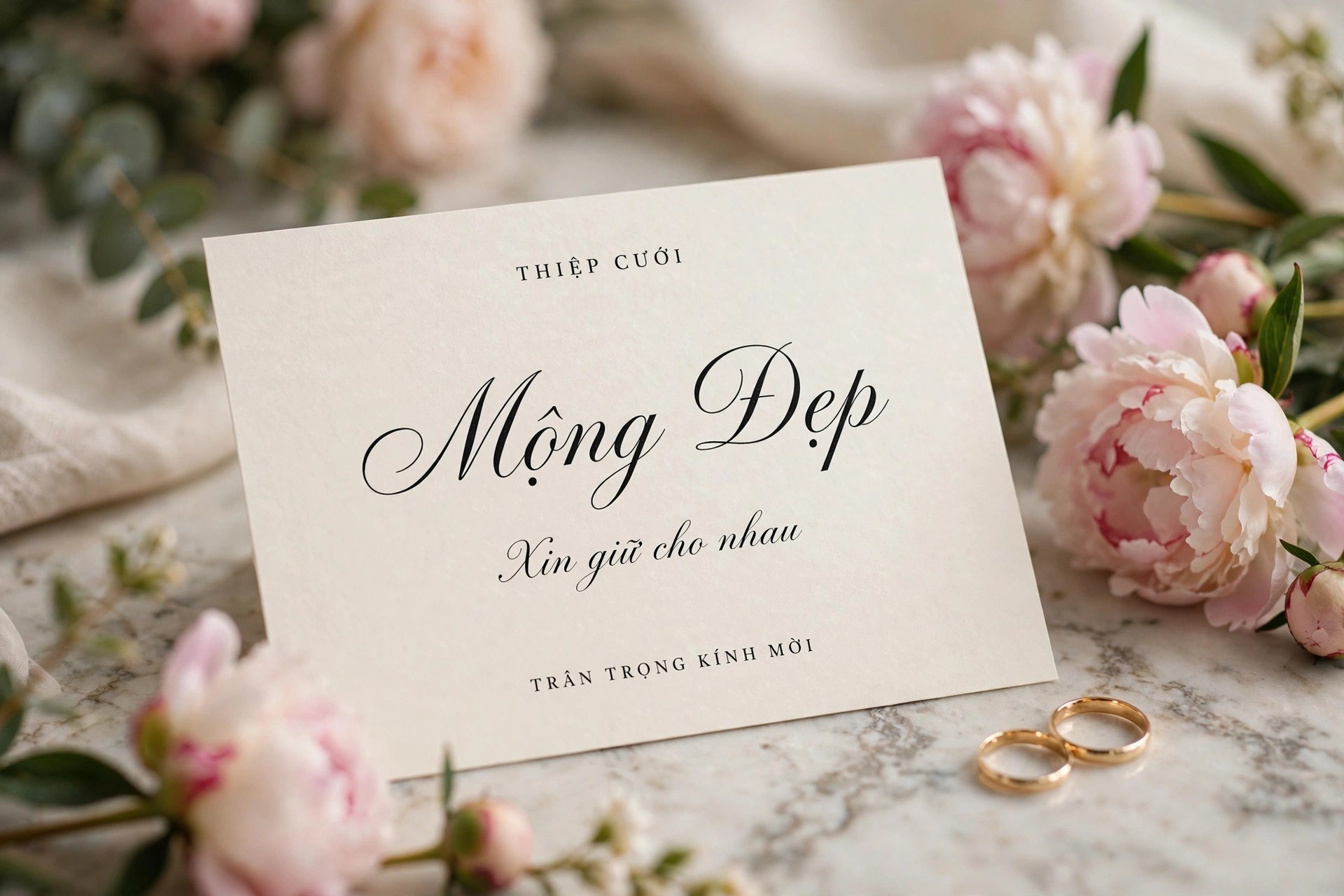Ứng dụng font SVN Snell Roundhand việt hóa trên thiệp cưới – chữ Mộng Đẹp phong cách script thanh lịch